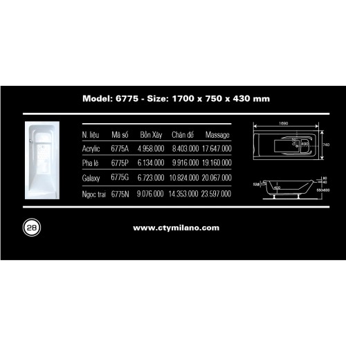 BỒN TẮM MILANO 6775