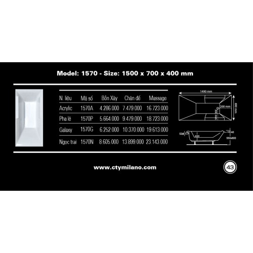 BỒN TẮM MILANO 1570