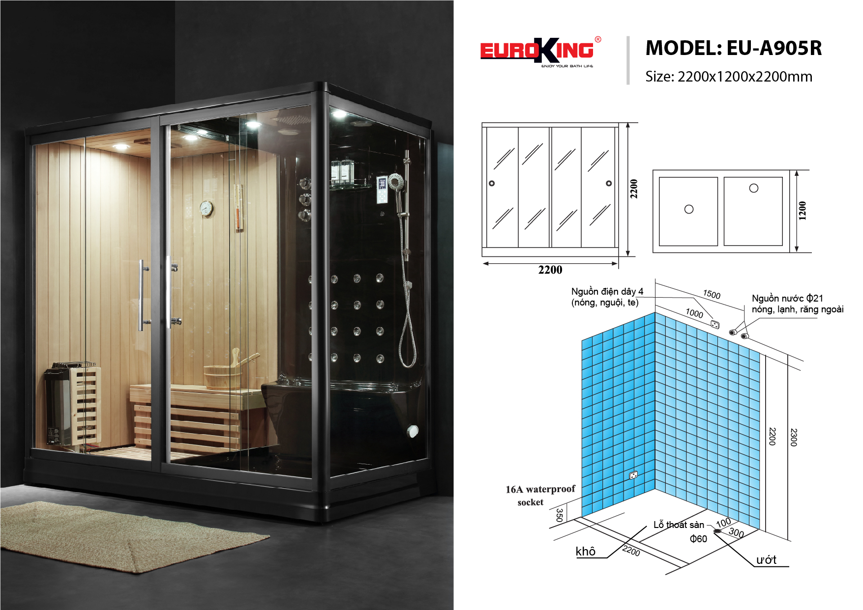 PHÒNG XÔNG HƠI KẾT HỢP EUROKING EU-A905