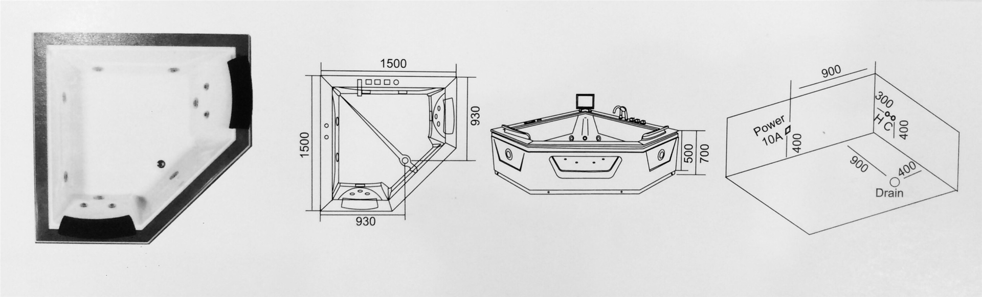 BỒN TẮM GÓC MASSAGE DAROS HT-42